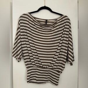 Women's Striped Boatneck Tunic in Brown and White
